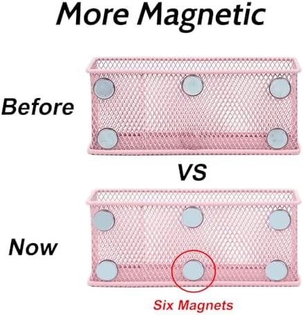 EASEPRES Magnetic Pencil Holder Set of 6 - Wire Mesh Storage Baskets Organizer with Strong Magnets - Perfect for Whiteboard, Refrigerator and Locker Accessories, Pink