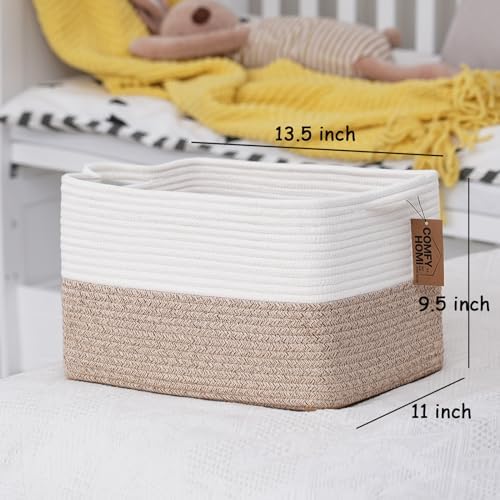 COMFY-HOMI 3PACK Cotton Rope Square Basket with Handles for Shelves| Storage|Baby Basket for GIF|Shoe Basket for Organizing|New13.5" x 11" x 9.5" for Living Room