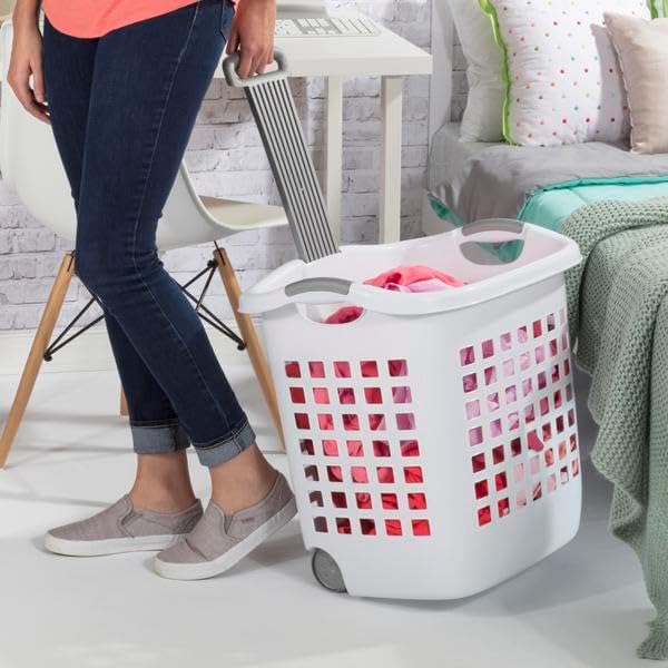Sterilite 1.75 Bushel Ultra™ Wheeled Plastic Laundry Basket, White, 4 Pack