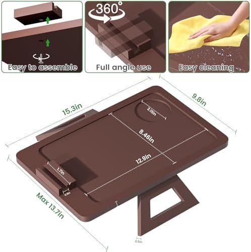 Youpehom Bamboo Sofa Tray,Couch Arm Table, Clip-On Armrest Tray Table for Wide Couch Foldable Tray with 360° Phone Holder Couch Arm Tray for Eating/Drinks/Snacks/Remote，2 Pack