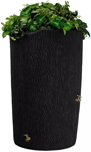 Decorative Rain Barrel with Wood Grain Texture, 90 Gallon Capacity,You can Plant an Array of Floral Arrangements, or Even a Small herb or Vegetable Garden. (Black, 90 Gallon)