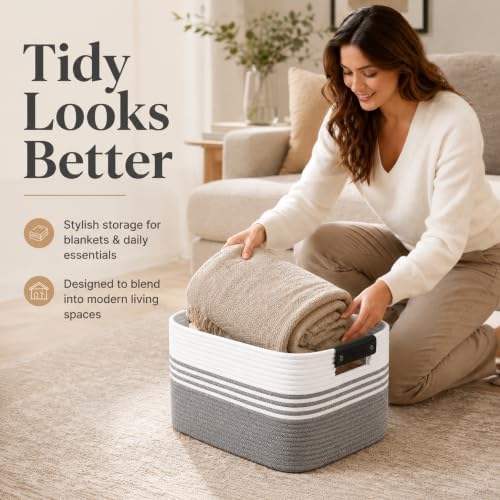 22.8GAL Xl Extra Large Laundry Basket for Bathroom, Dorm Dirty Clothes, Sturdy Portable Aesthetic Boho Cute Woven Storage Shoes Blanket Baskets for Living Room Decor Girls Boys Pets Toys Mix Black
