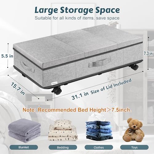 Supowin Under Bed Storage with Wheels, 2Pack Rolling Underbed Storage