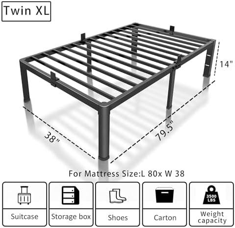 ROIL 14 Inch Metal Twin XL Bed Frame with Rounded Corner 4 Mattress Baffle
