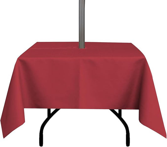 Outdoor Tablecloth Wrinkle-Free Stain Resistant Waterproof Polyester Fabric Table Cover with Zipper Umbrella Hole for Picnic/Party/Dinner/Patio Garden(60×60inch Square,Zippered,Red)