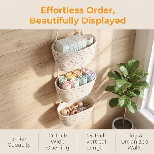 Hanging Basket, Over Door Organizer, 3 -Tier Wall Basket with Hooks