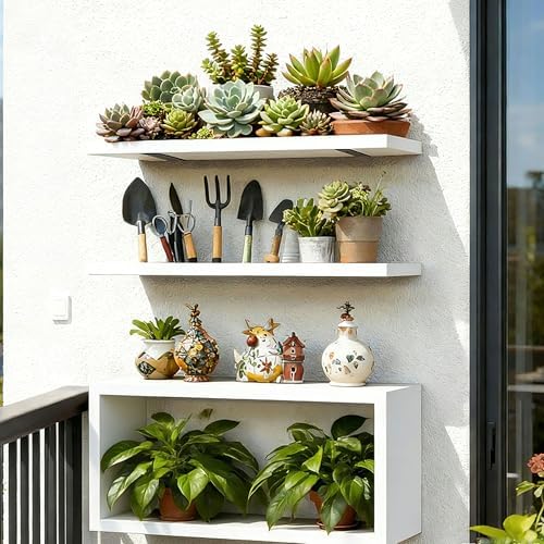 Ypvxe15.7in Floating Shelves Set of 3,Anti-Sag Bracket,Wall Storage Shelves