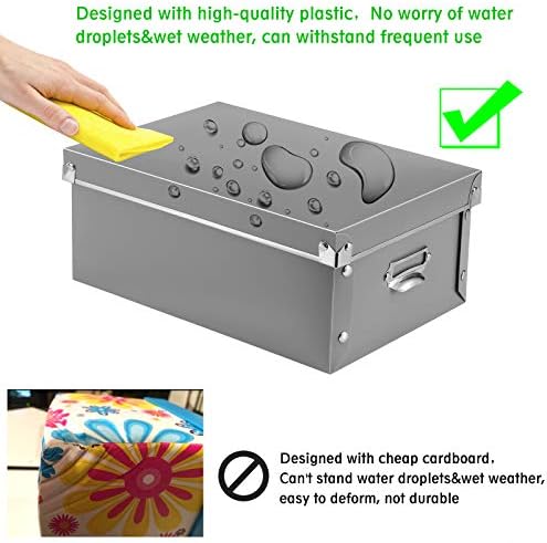 SEEKIND Storage Box, Decorative Storage Bins with Lid,3 in 1 Set,Plastic,with Handles,Press-Stud Fastening,Moisture-Proof,Foldable for Space Saving Storage,for Clothes, Cosmetic,Blankets (Grey) …