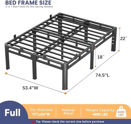 22 Inch Full Bed Frame,Double Layer Heavy Duty Metal Platform Tall Base