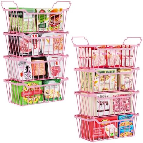 SUNALLY Freezer Organizer Bins, 8 Pack Stackable Pantry Storage Bins, Pink