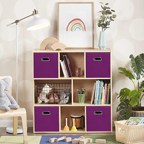 Fabric Cloth Storage Bins,Fabric Cube Organizer with Dual Handles Foldable Cube Storage Baskets for Home Bedroom Storage,Set of 8,(Purple)