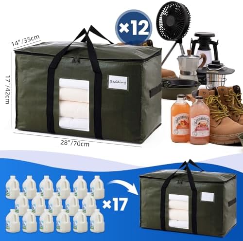 TAILI 12 Pack Green Extra Large Moving Bags,Storage Bag with Visible Window
