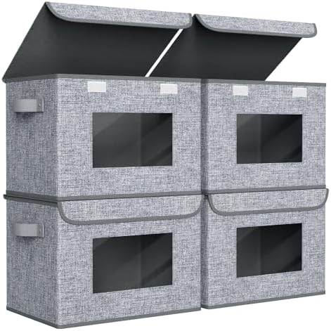 Univivi Fabric Storage Bins with Lids for Clothes 4 Pack, Grey Linen