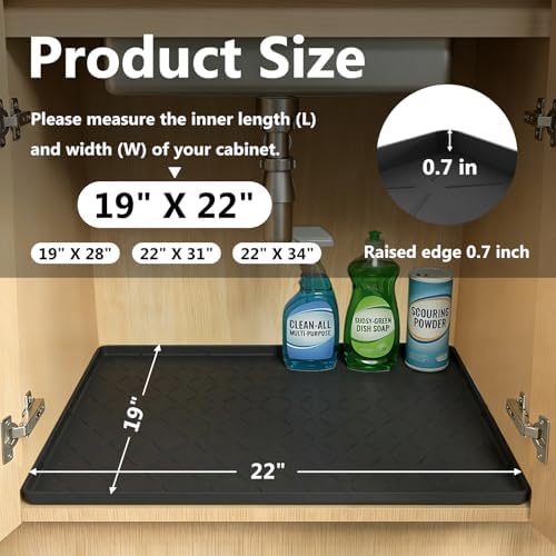 Mateeylife Under Sink Mat Kitchen Waterproof, Silicone Sink Tray 22"X19"