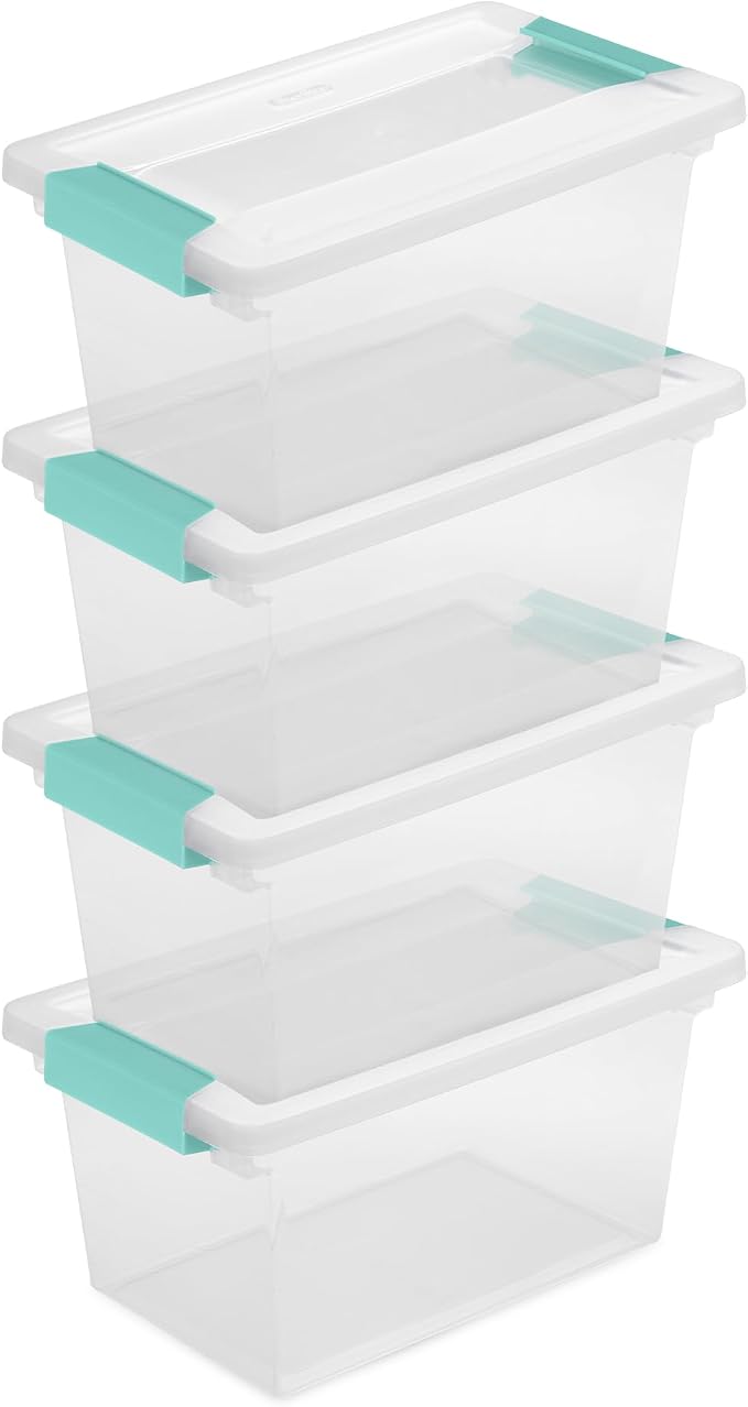 Sterilite 8-Pack Clip Box, Stackable Clear Plastic Bins with Latching Lids, Medium - Writing, Arts or Crafts Supplies Storage Containers for Home, Office, Classroom and Workshop Organization