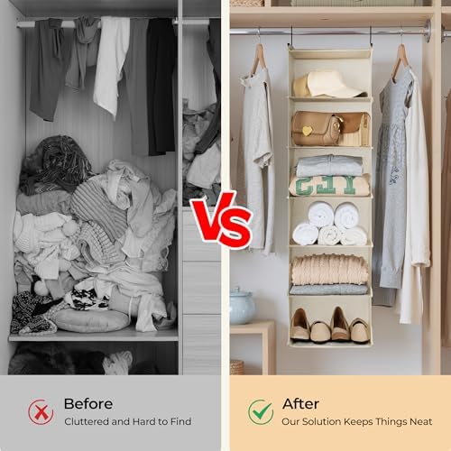 GRANNY SAYS 6-Shelf Hanging Closet Organizer, Foldable Storage, Beige