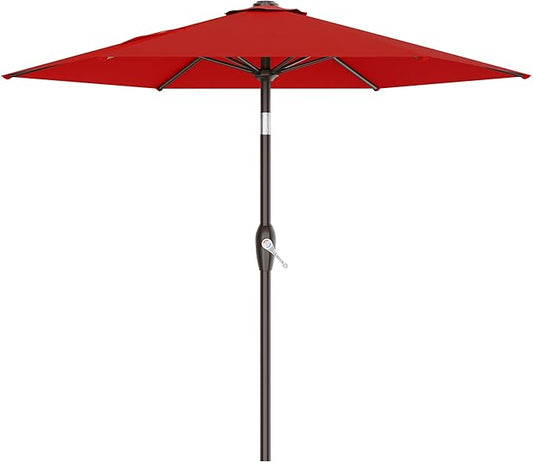 AreShark 7.5FT Patio Umbrella Table Market Umbrella with 6 Sturdy Ribs, Button Tilt/Crank Heavy-Duty Round Outdoor Umbrellas for Garden, Deck, Backyard,and Pool, Red