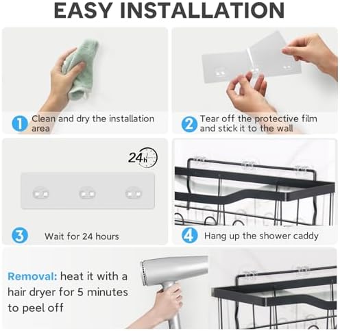 12 Pack Adhesive Replacement, Strong Adhesive Hooks, Waterproof Adhesive Strips, No Drilling, for Bathroom Storage Shelves and Kitchen Racks
