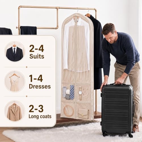 Tranqun 2 Pack 65" Long Wedding Garment Bags for Gowns Dress, Clear, Khaki