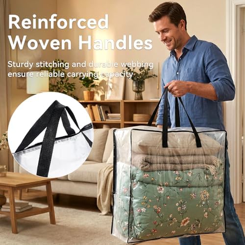 Clear Storage Bag 26 x 26 x 8.6 Inches Heavy Duty Oversized Organizer for Blankets Clothes Closet Storage Packing and Dorm College Supplies (Edge zip)