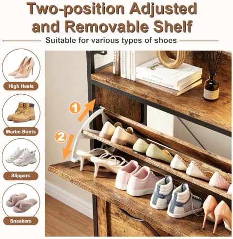 HIGDBFE Shoe Cabinet with 2 Flip Drawers and Coat Rack, 41.3" W