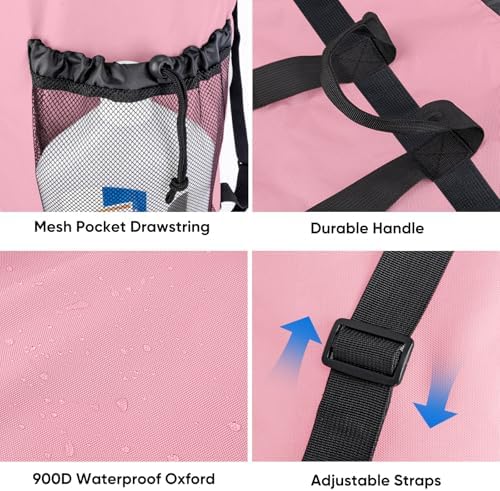 BALEINE 2PK 120L Laundry Bag Backpack, 900D Oxford Fabric Large Travel Laundry Bags with Shoulder Straps and 2 Mesh Pockets for College Dorm, Apartment, Laundromat (Pink, 120L)