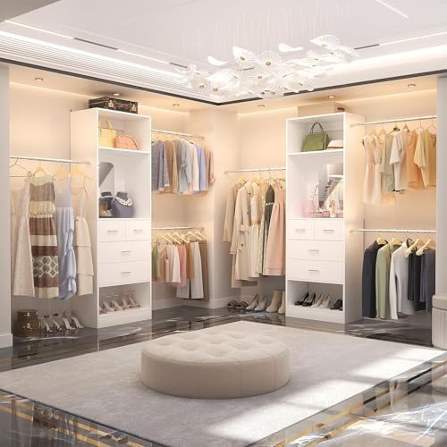 Unikito 8FT Closet System with Mirror and 3 Extendable Hanging Rods, White