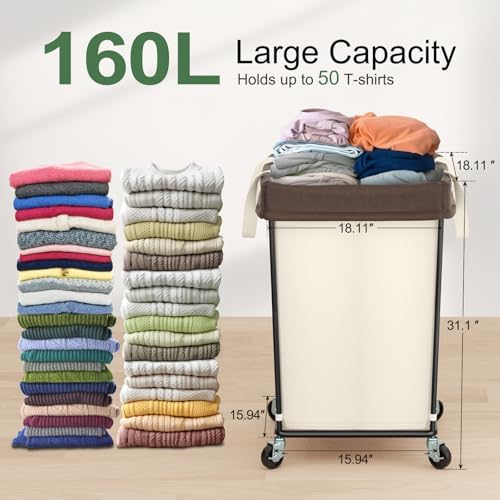 2PK Rolling Laundry Basket with Wheels, Rolling Laundry Hamper with Wheels