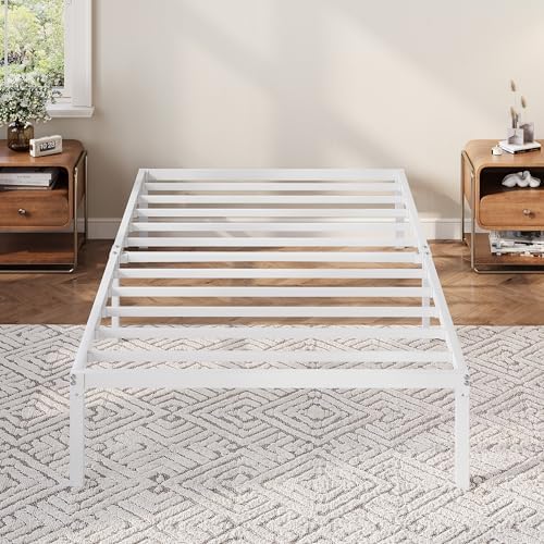 Allewie Twin Bed Frame, 12 Inch Metal Beds with Storage Space, White