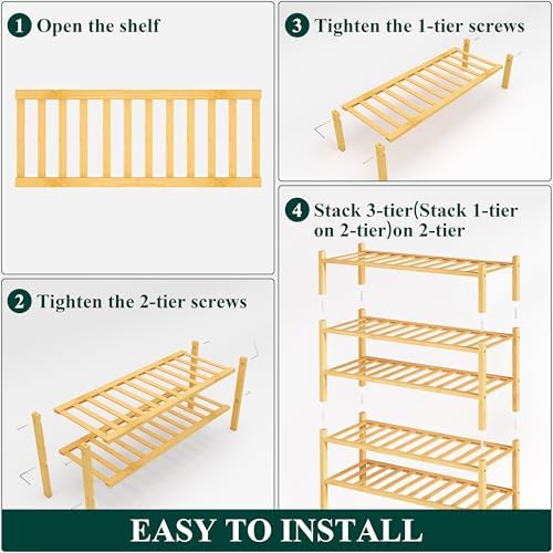 Smiry Bamboo Shoe Rack, 12 Vertical Slats, 5 Tier - 26.8" Wide, Natural
