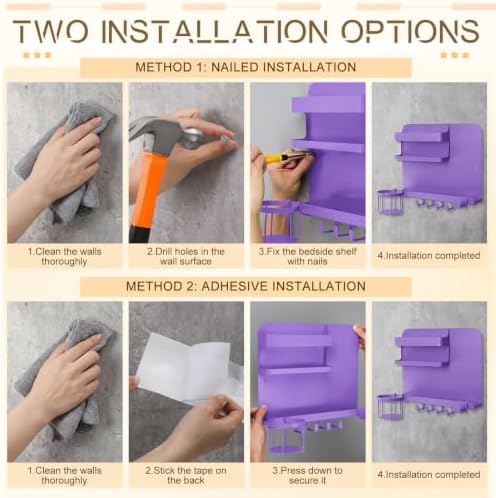 Novabright Bedside Wall Organizer Metal Shelf for Dorm Bedroom,Purple