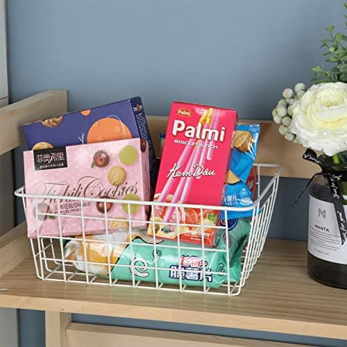 4 Pack Freezer Organizer Bins, White Wire Baskets with Handles