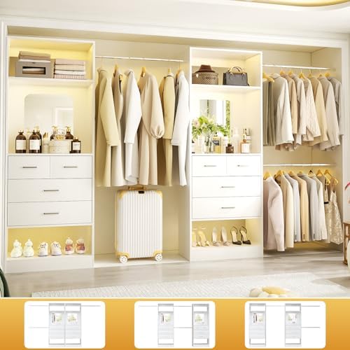 Unikito 6-14FT Walk in Closet Systems with 8 Drawers and Mirror, White