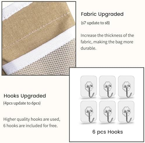 Kanrichu 2pcs Middle Wall Hanging Organizer Bag, Linen Fabric Door Hanging Storage Basket with Pockets, Waterproof Bin for Kitchen, Bedroom, Office, RV Camper (Khaki)