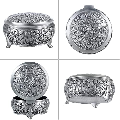 Hipiwe Metal Jewelry Box Vintage Ring Holder Small Round Trinket Organizer