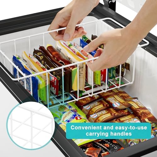 17.5 Inch Chest Freezer Organizer Storage Baskets Bins Metal Wire, Settle freezer chaos and reduce food waste effectively, Durable, Fully Use Space, Improve Air Circulate, 2 Pack