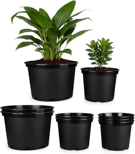RooTrimmer 3/5/7 Gallon Nursery Pots 9 Pack Set, Plastic Planter with Drainage Holes – Round, Sturdy, Deep Design for Indoor/Outdoor Plants
