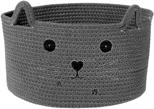 Zopeal Cat Woven Gift Basket Storage,13.7 x 7.8 Inch,Dark Grey