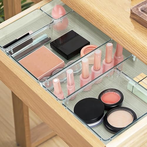 23 PCS Drawer Organizer Set, 5 Size Bathroom and kitchen organizer Trays | Bathroom and kitchen Drawer cabinet organizer Trays, Clear Storage Bins for Makeup, Jewelry, Utensils and Gadgets