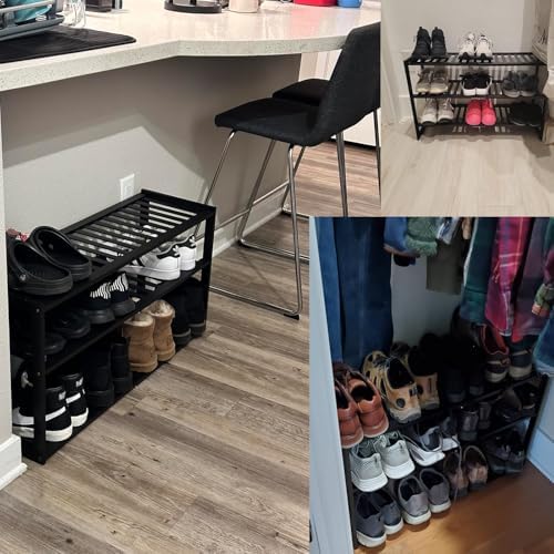Jripae 3 Tier 32.5inch Long Bamboo Shoe Rack for Entryway Closet Garage