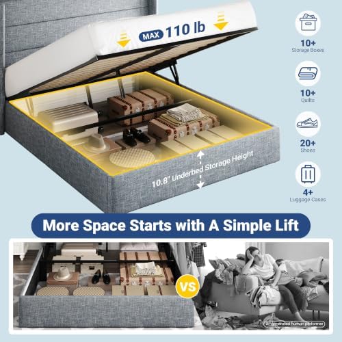 Allewie Full Size Lift Up Hydraulic Storage Bed Frame Blue Grey