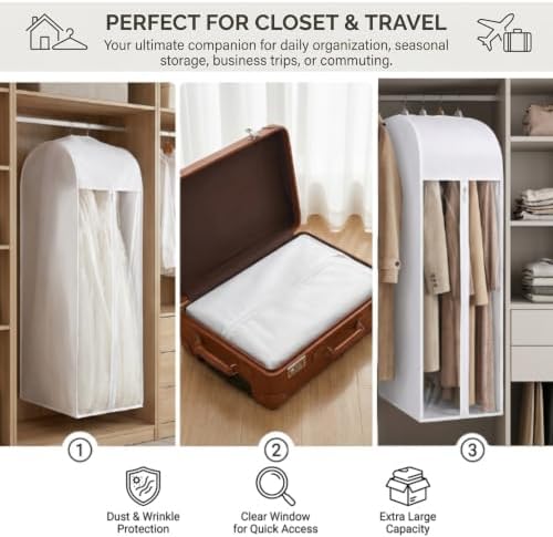 43" Cotton Garment Bags for Hanging Clothes and Storage, 3 Pack