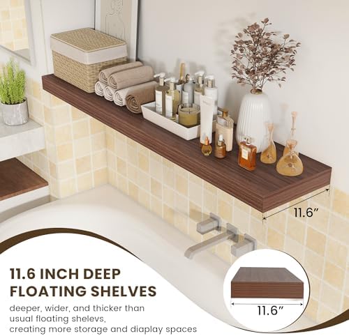 FLYJOE Deep Floating Shelves, 55'' x 12'' Walnut Shelves for Wall Set of 1