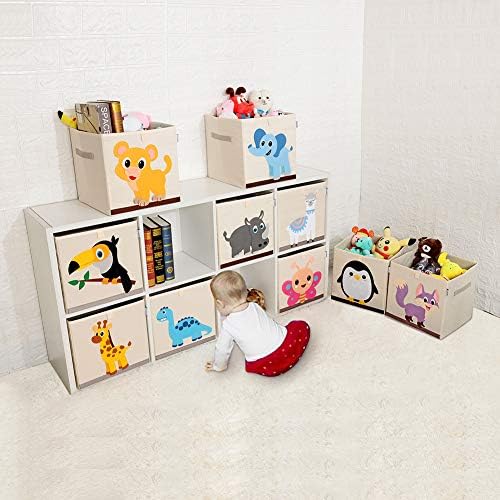 13 Inch Animal Cube Storage Bins, Foldable Fabric Kids Toy Box & Toy Chest