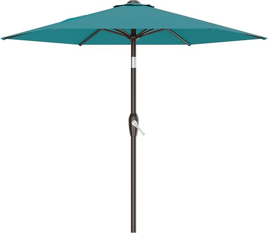 AreShark 7.5FT Patio Umbrella Table Market Umbrella with 6 Sturdy Ribs, Button Tilt/Crank, Heavy-Duty Outdoor Umbrellas for Pool, Deck, Garden and Backyard, Cerulean