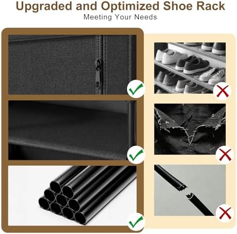 9 Tier Shoe Rack with Cover, Cabinet for 35 Pairs, Black