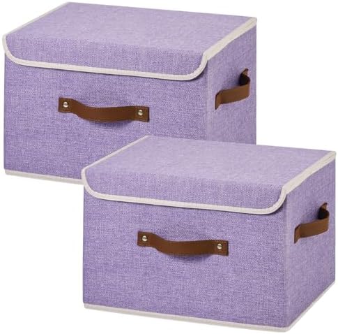 2PCS Storage Boxes Baskets with Lid Foldable Fabric Storage Bins