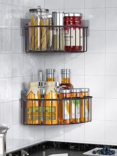 SMARTAKE 2-Pack Corner Shower Caddy Deep Basket, SUS304 Stainless Steel | Wall Mounted Bathroom Shelf with Adhesive, Storage Organizer for Toilet, Dorm and Kitchen, Bronze