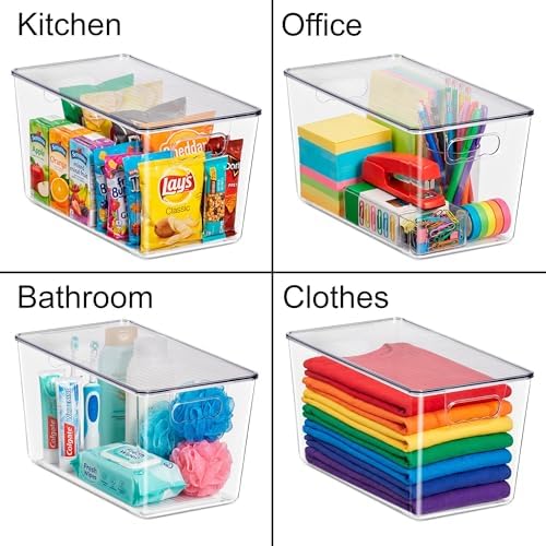 Clear Storage Bins with Lids, 8 Pack X-Large Stackable Clear Bins, Clear Storage Containers with Lids, Plastic Organizer Boxes for Pantry Storage, Kitchen Cabinets, Closet Organization, Bathroom