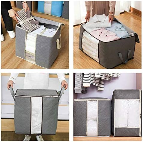 Szxc 2 Pack Foldable Large Storage Bags - Horizontal + Erect for Comforter Blanket Quilt Clothes Pillow, Clear Window & Handles, Closet Under Bed Organizer